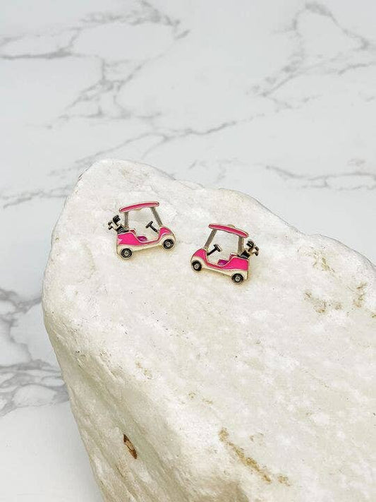 Golf Cart Signature Pink Enamel Stud Earrings