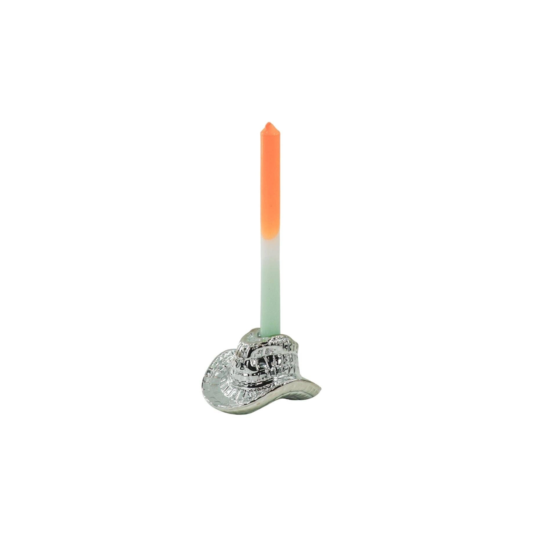 Kerzenständer – Cowboyhut – Keramik – Silber – 13,5 x 11 x 7 cm