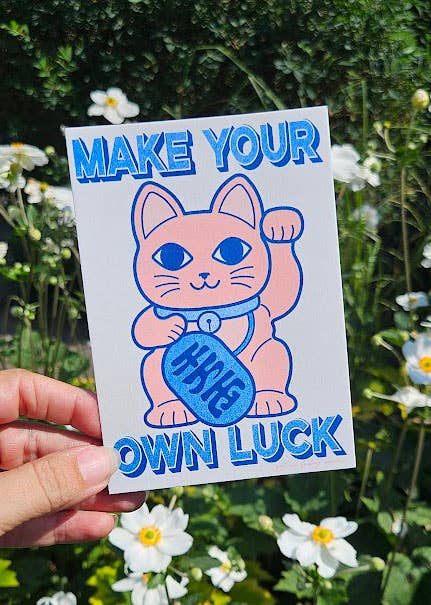 Riso print Chat Chanceux “Make your own Luck”
