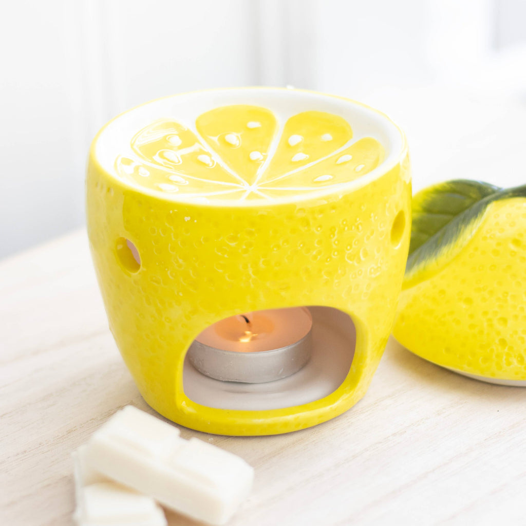 Brûle-huile citron jaune avec couvercle