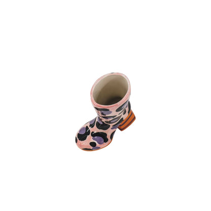 Leopard Print Boot Vase - Pink/Orange