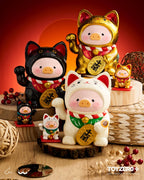 LuLu le Cochonnet - Maneki Lu (chat calico) — sculpture en bois 18cm