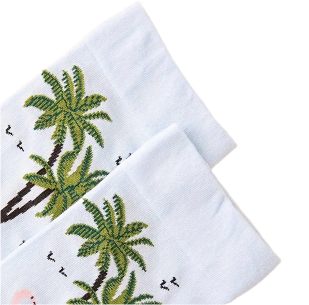 Oggetto regalo di design – chaussettes flamants roses palmiers