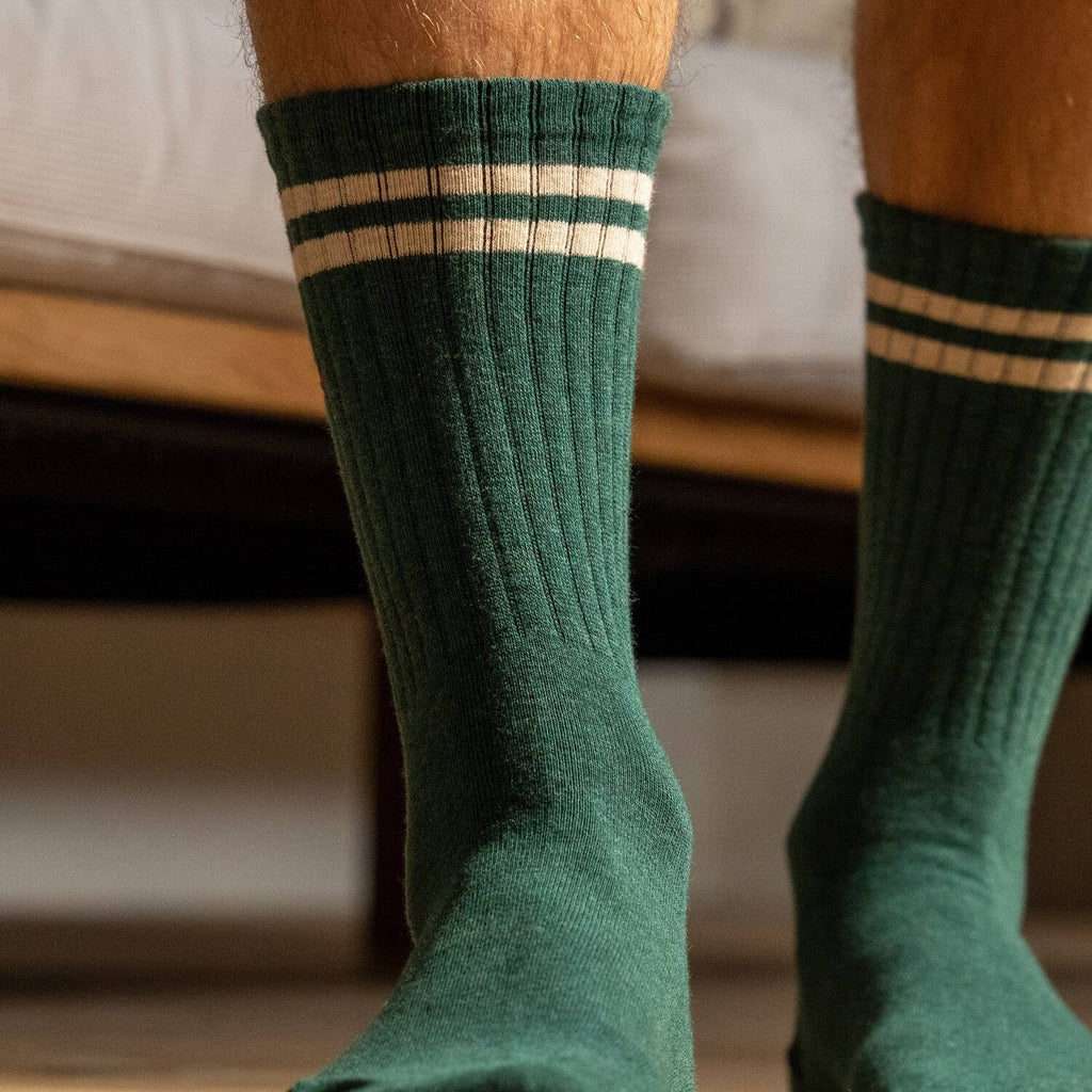 Chaussettes Retro - Vert canard, rayé beige | Design e regali originali