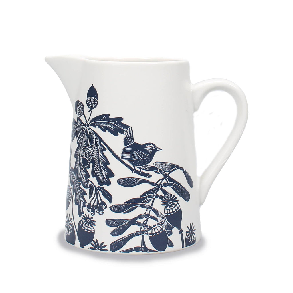 Woodland Ceramic Pitcher - Blue Acorns & Thistles