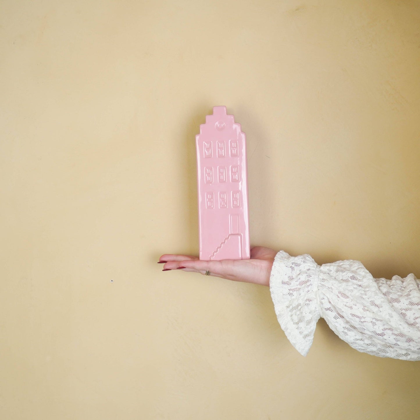 Flower vase - Home vase - Ceramic - Light pink - 7.5x6x23 cm