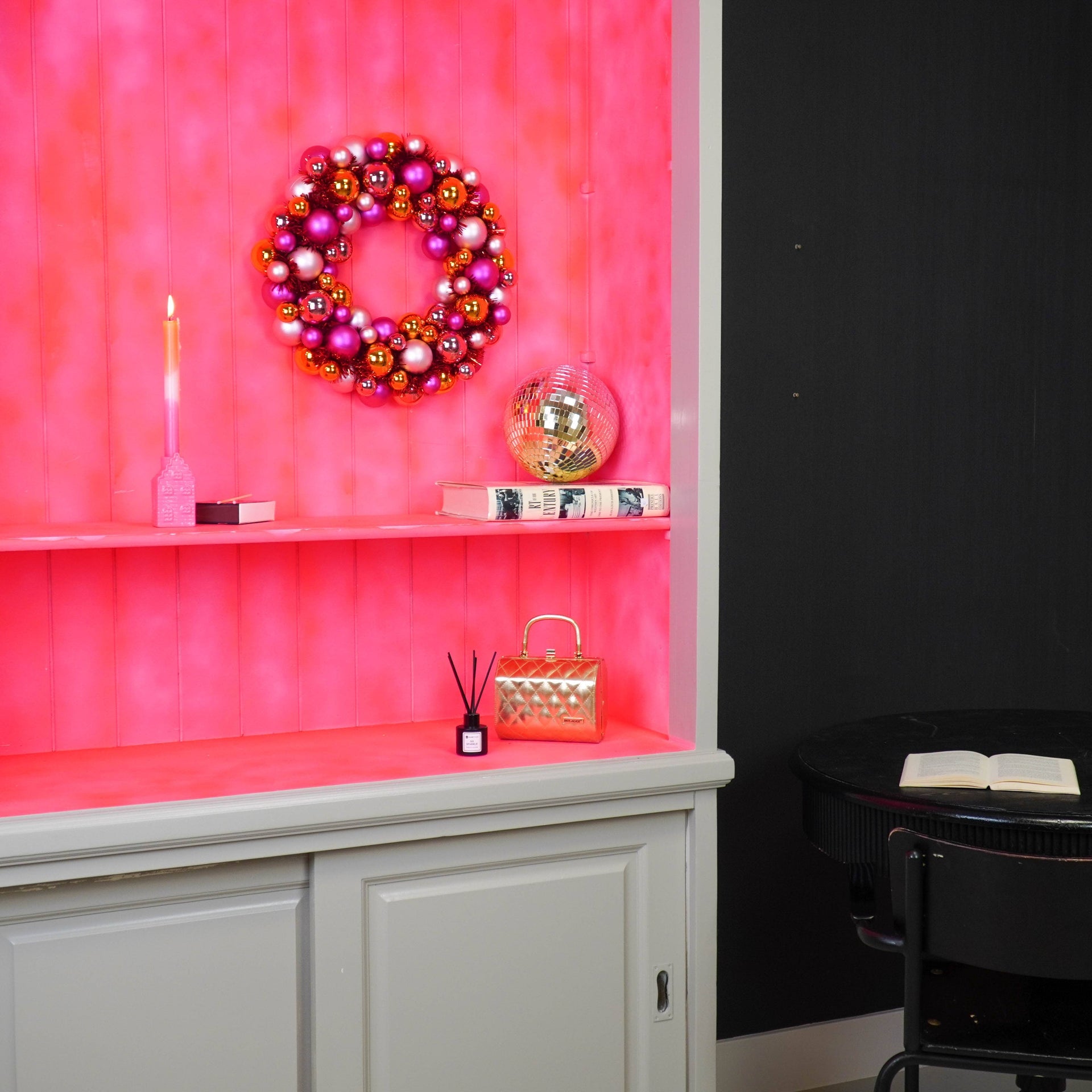Weihnachtskranz - Christbaumkugeln - Rosa/Orange