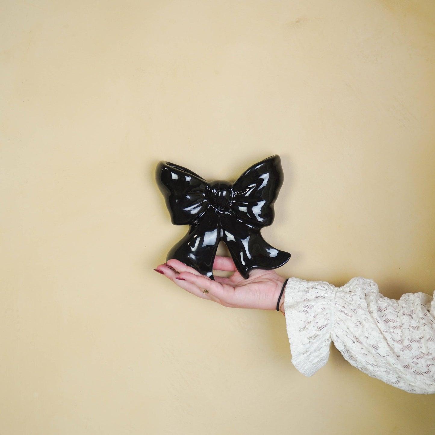 Wall Vase - Bowl Vase - Ceramic - Black - 19x18.5x5.5 cm