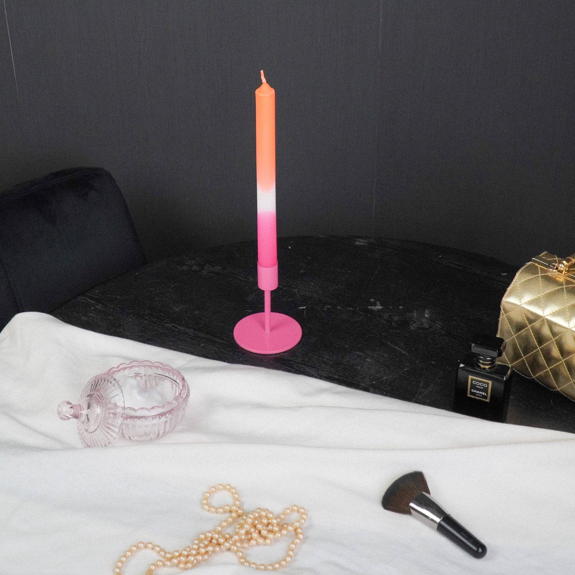 Candlestick - Basic - Metal - Neon Pink - 8x8x10cm