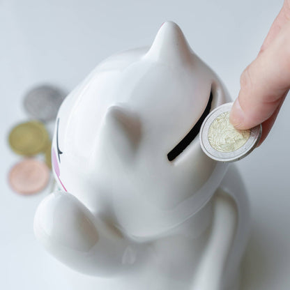 White Lucky Cat Piggy Bank