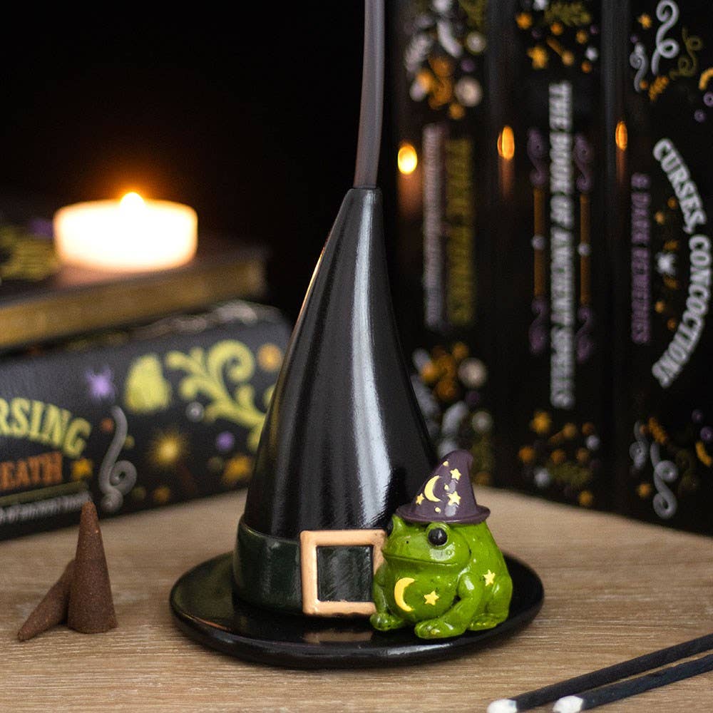 Porte-encens cône Halloween crapaud magique et chapeau de sorcière