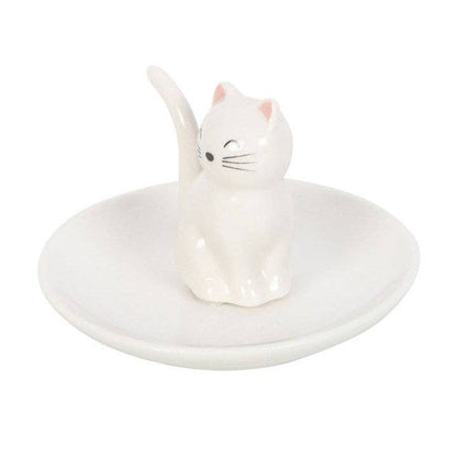 Trinket dish with a sitting white cat's face