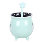 Mug d'Halloween Chaudron kawaii vert menthe avec touillette en forme de baguette