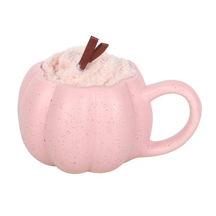 Ensemble tasse et chaussettes d'automne à citrouille rose