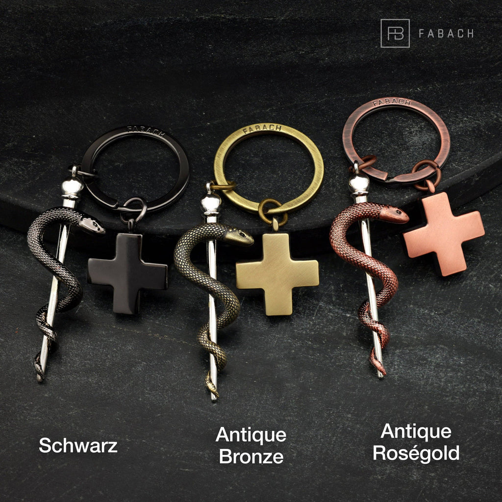 Porte-clés Bâton d'Esculape avec croix médicale | Design-lahjat ja sisustustuotteet