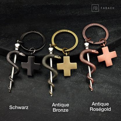 Porte-clés Bâton d'Esculape avec croix médicale