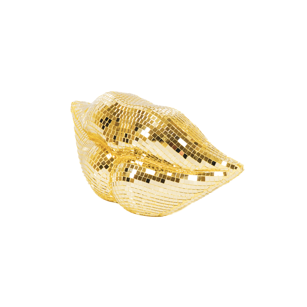 Ornament – ​​Disco – Lippen – Glas – Gold – 29 x 10 x 13,5 cm