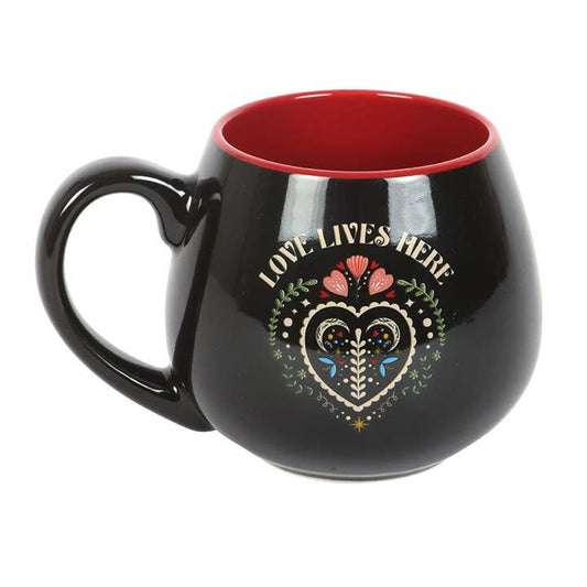 Folk Heart Mug "Love Lives Here"