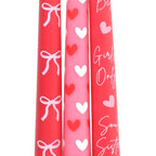 Set mit 3 Spitzkerzen mit Schleife und Herz zum Valentinstag