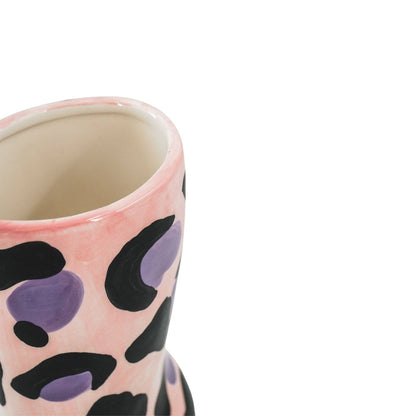 Leopard Print Boot Vase - Pink/Orange