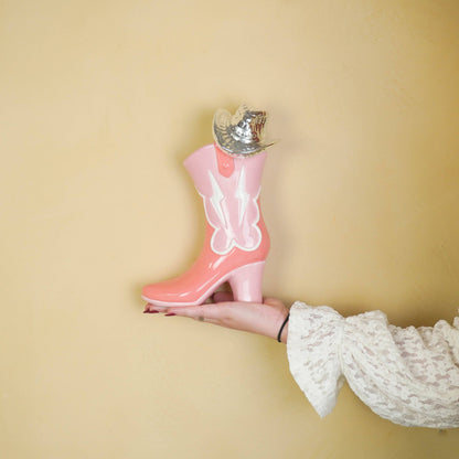Flower Vase - Boot with Disco Hat Vase - Ceramic - Pink/Orange - 16.5x10.5x26.5cm