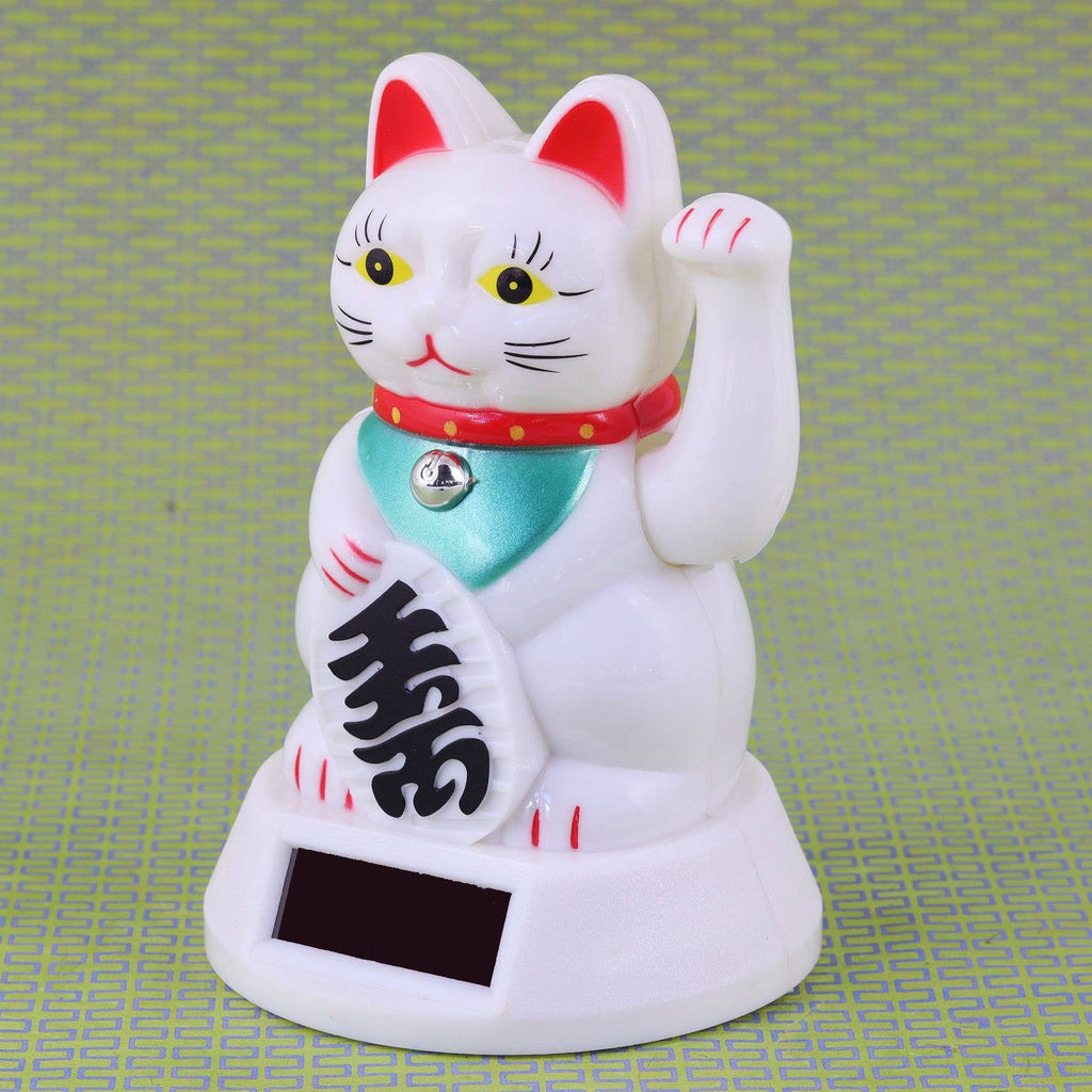 Chat chanceux solaire blanc 12cm