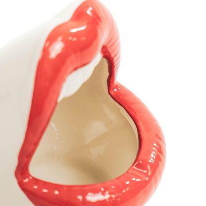 Pot - Rebord - Céramique - Rouge/Blanc -10x10x12