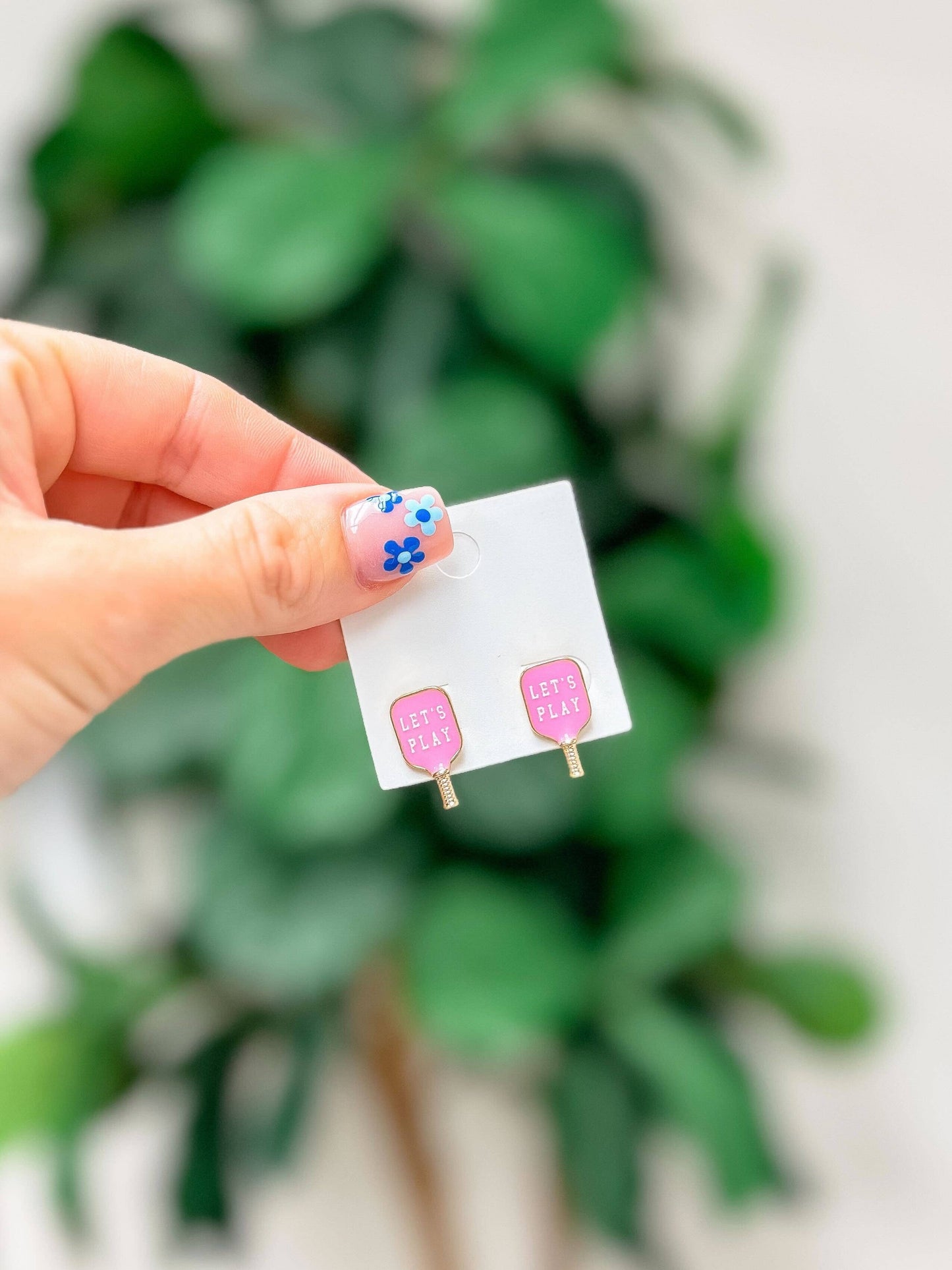 Light Pink Enamel Pickleball Stud Earrings, "Let's Play"