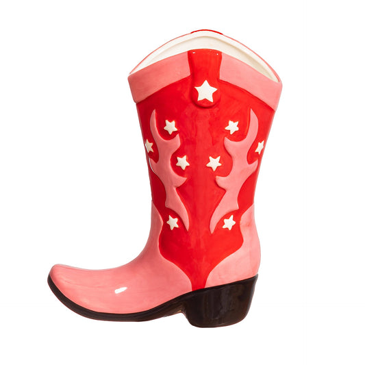 Cowboy Boot Vase - Red