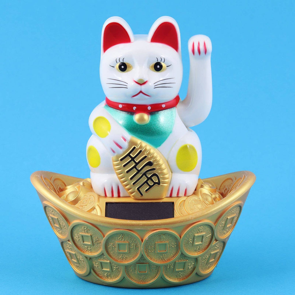 Chat chanceux solaire blanc 14cm
