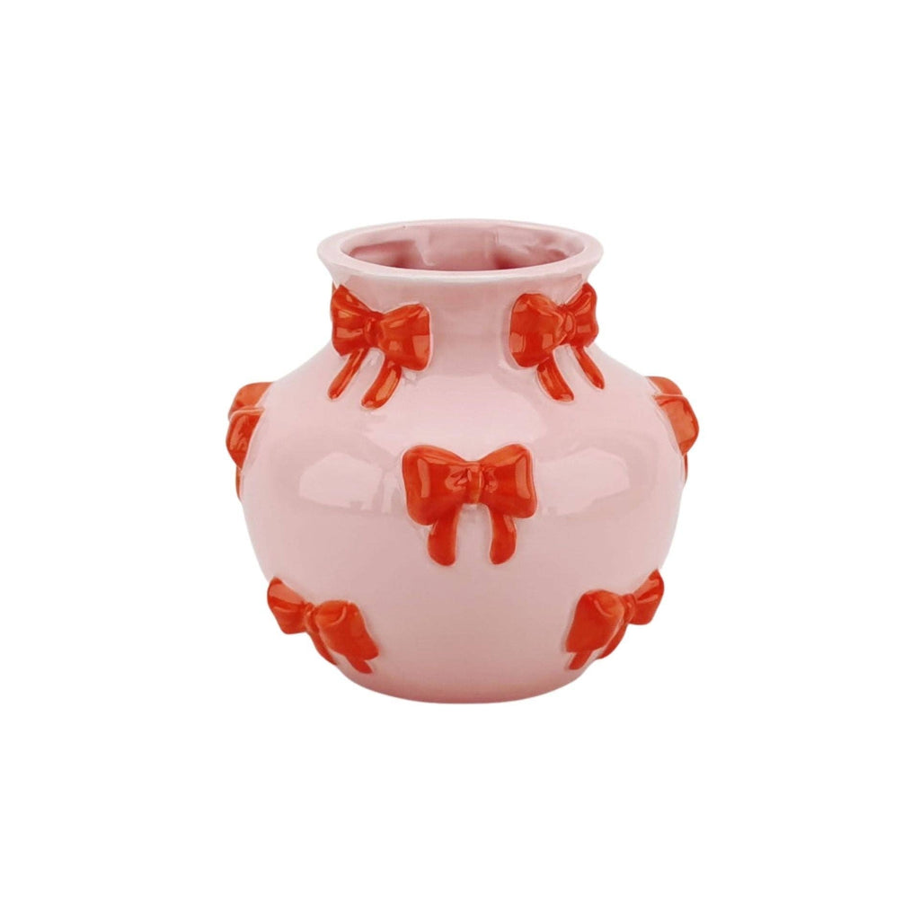 Vase – Blumenvase mit Bändern – Rosa/Orange – 14,5 x 14,5 x 13 cm