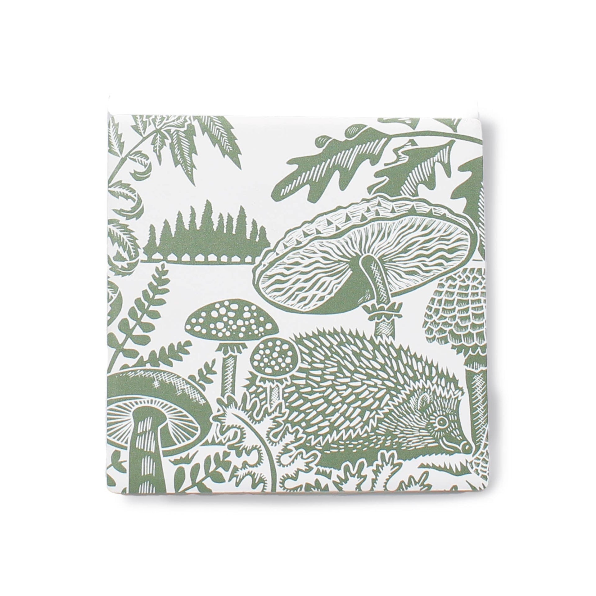 Woodland Mushroom Hedgehog Green Ceramic Coasters