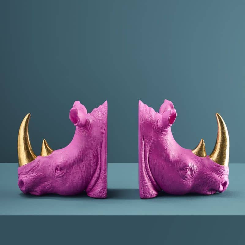 S/2 Nashorn-Buchstützen, Magenta, 39,5 x 14,2 x 20,5 cm