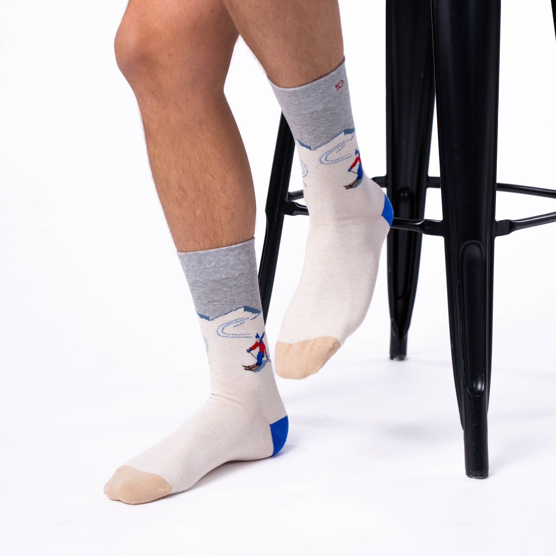 Chaussettes en Coton Peigné A Motifs Skieur