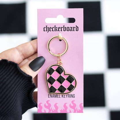 Checkered Heart Keychain
