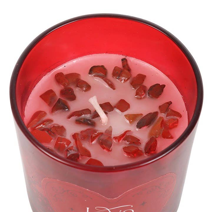 Bougie en cristaux Rouge Jaspe parfum framboise « Love Potion » pour la Saint-Valentin