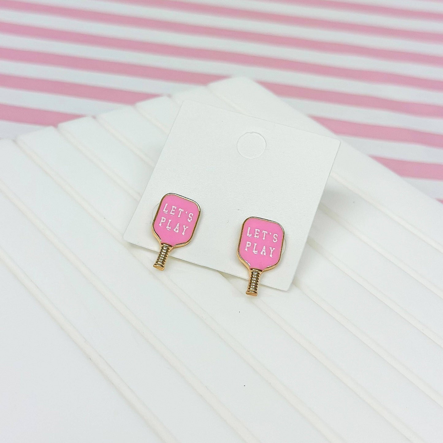 Light Pink Enamel Pickleball Stud Earrings, "Let's Play"