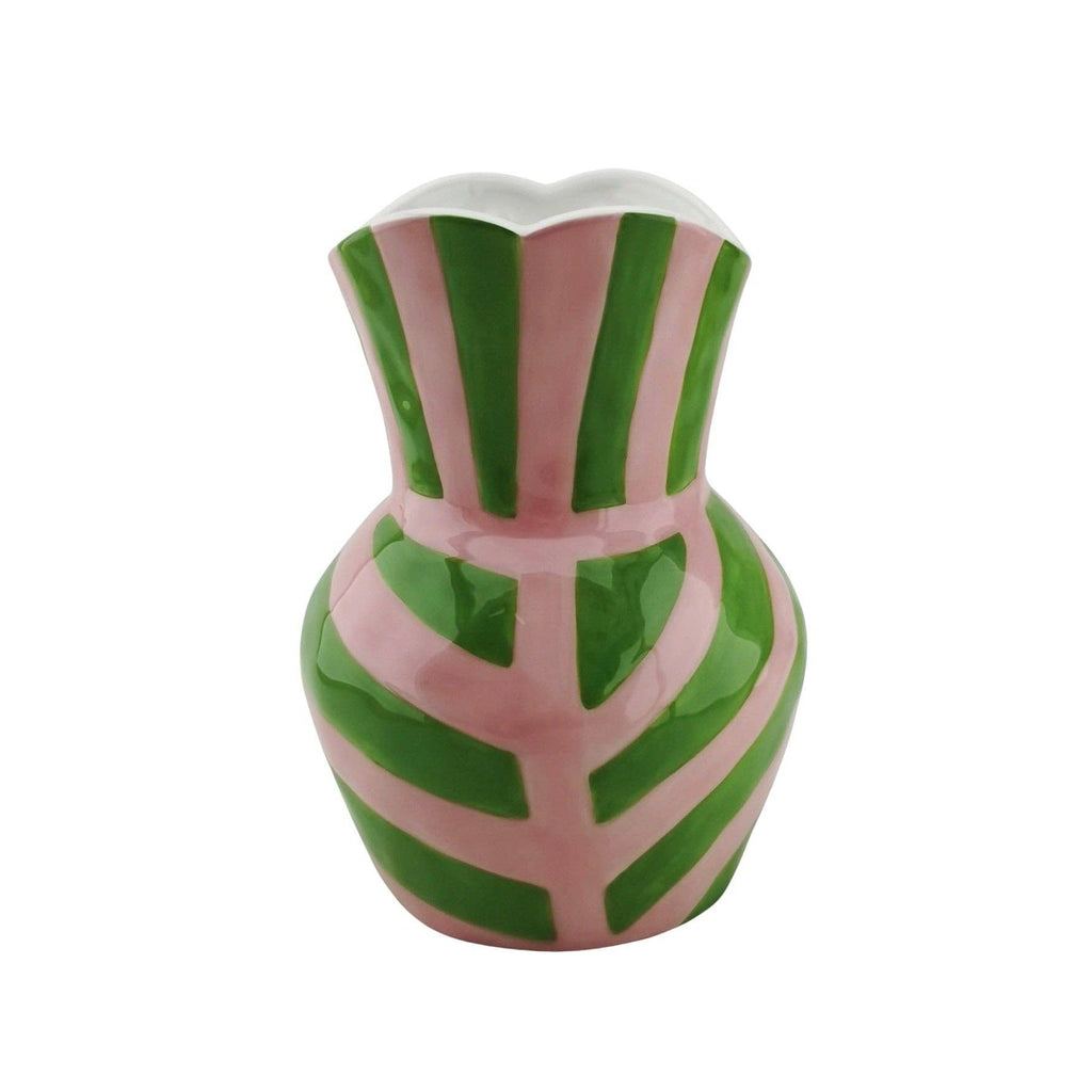 Vase - Stripes - Stoneware - Green/Pink - 16x16x22cm