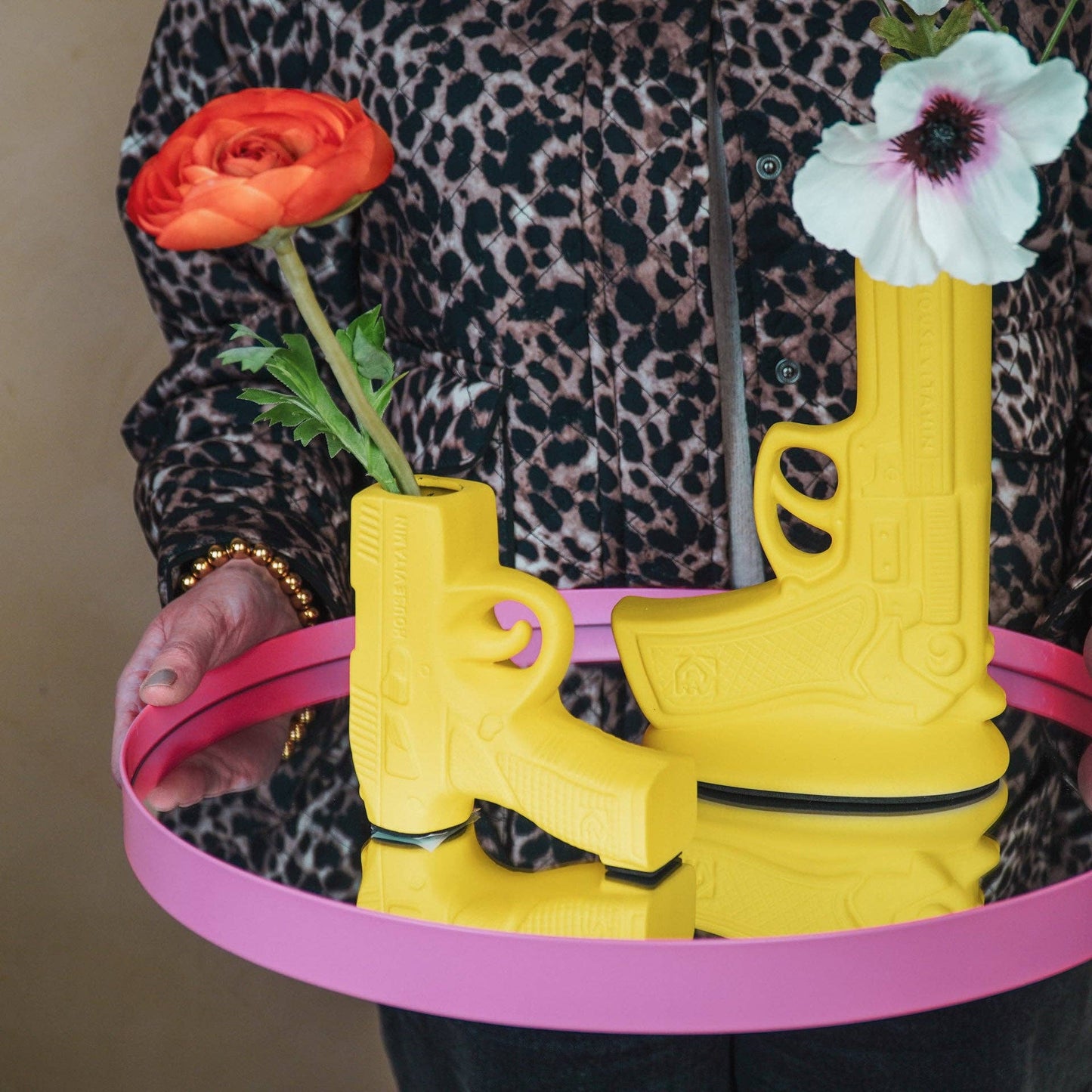 Vase - Gun - Ceramic - Neon Yellow - 12x5x12cm