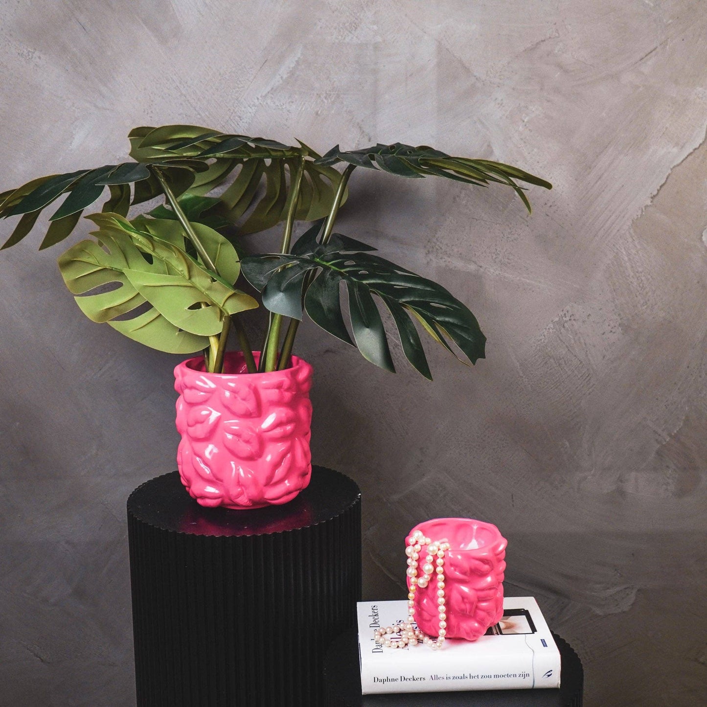 Pot - Bisous - Céramique - Rose Néon - 11x11x11,5cm