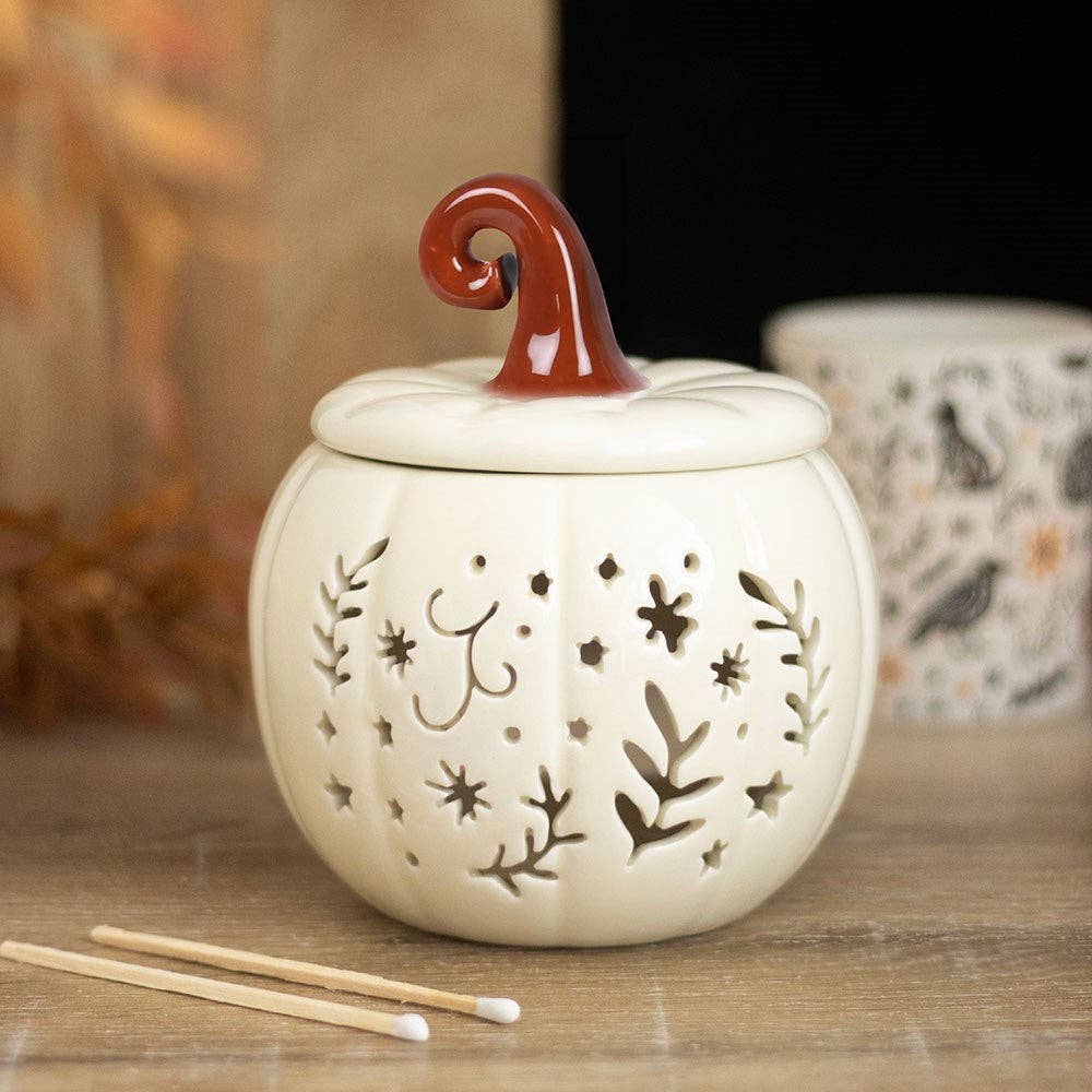 Brûle‑parfum et chauffe‑cire Halloween citrouille folk crème