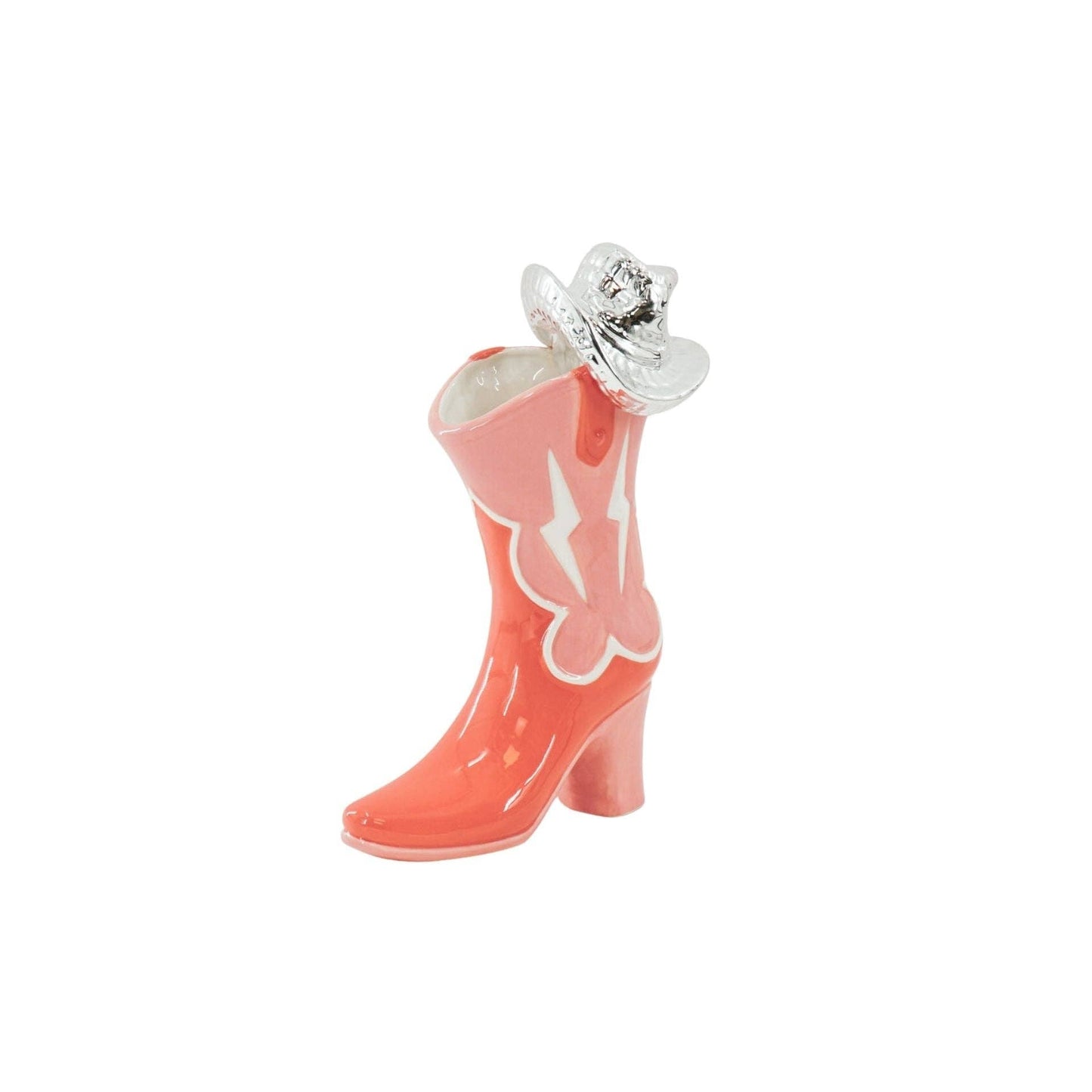 Flower Vase - Boot with Disco Hat Vase - Ceramic - Pink/Orange - 16.5x10.5x26.5cm