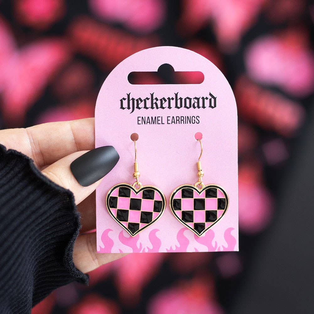 Boucles d'oreilles cœur en damier