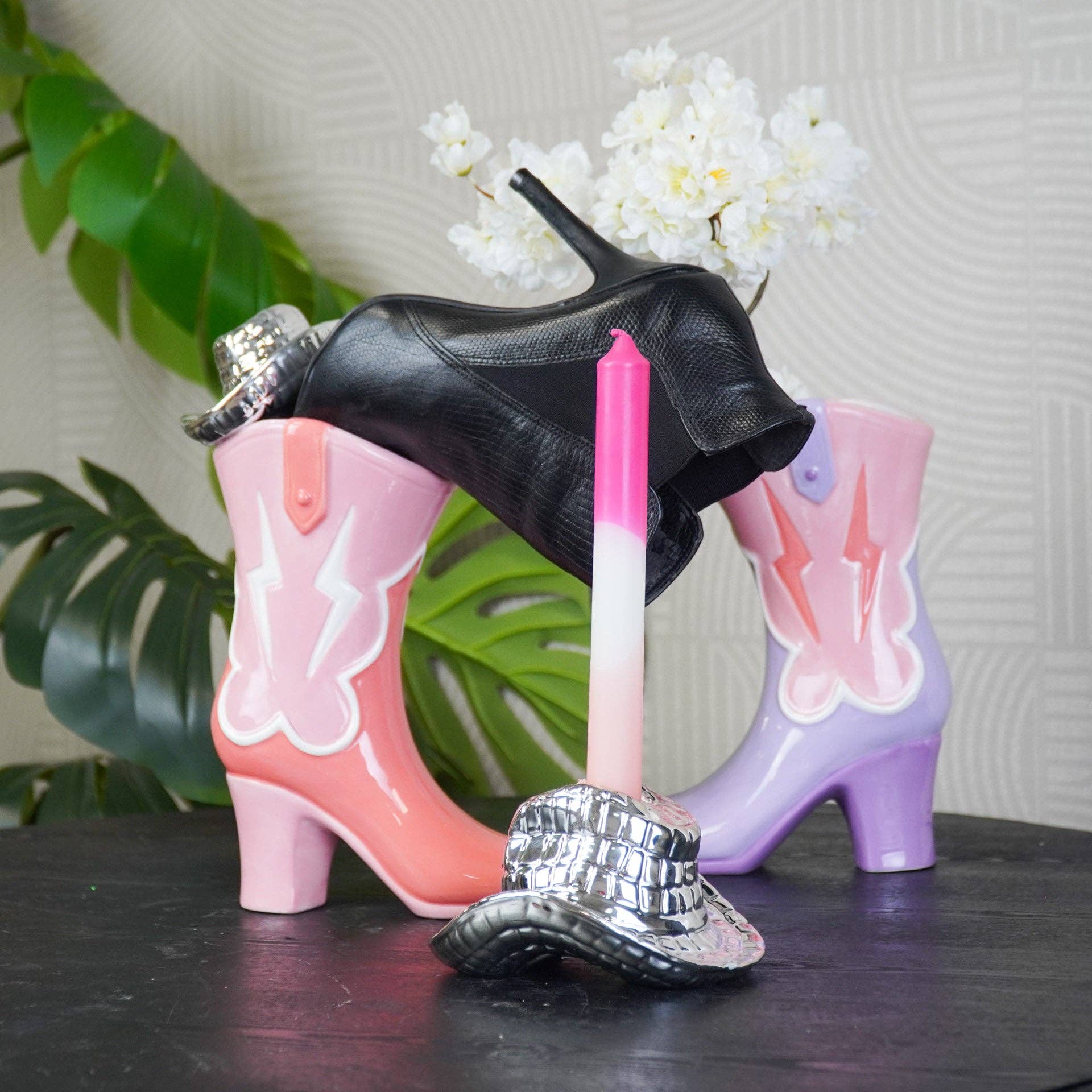 Vase à fleurs - Vase en forme de botte - Céramique - Rose/Lilas - 16,5x10,5x26,5cm | Objetos de diseño y regalos originales
