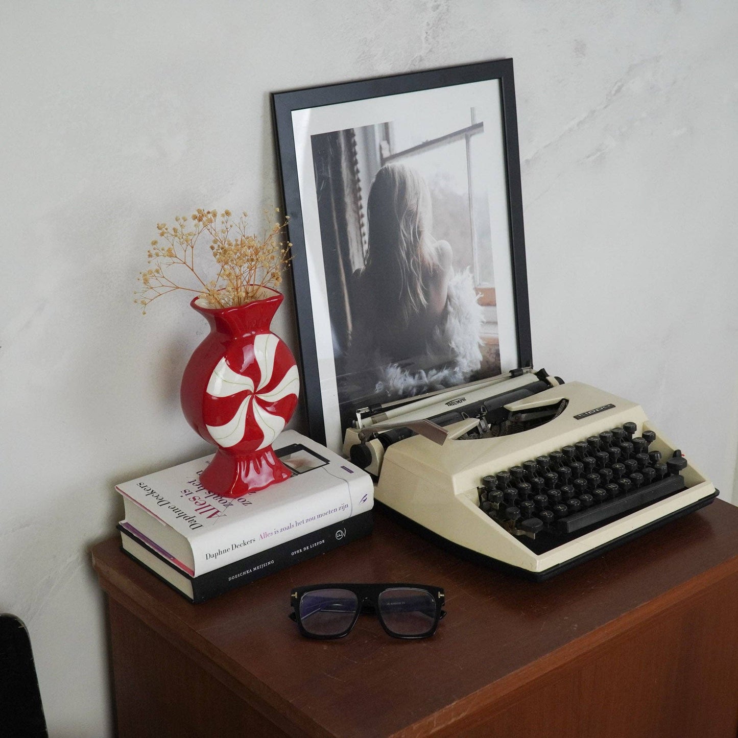 Flower Vase - Caramel Candy - Ceramic - Red/White - 12x6.5x20cm