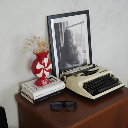 Flower Vase - Caramel Candy - Ceramic - Red/White - 12x6.5x20cm