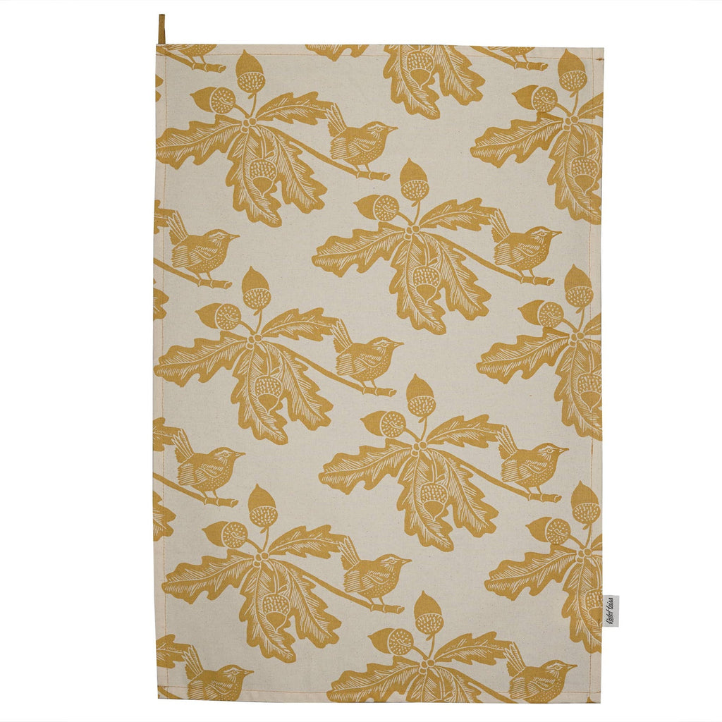 Woodland tea towel - ochre leaf
