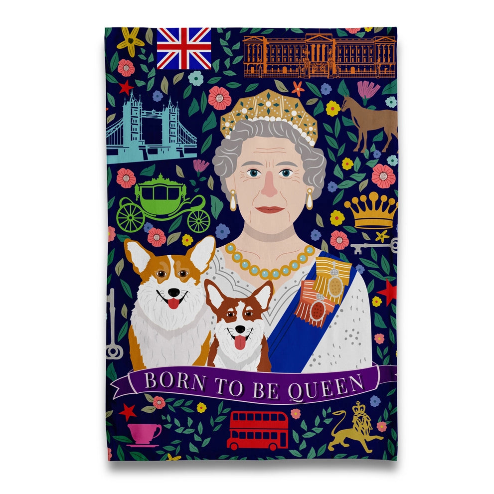 Tea towel "Born to Be Queen" with Corgis