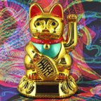 Chat chanceux solaire doré 18cm