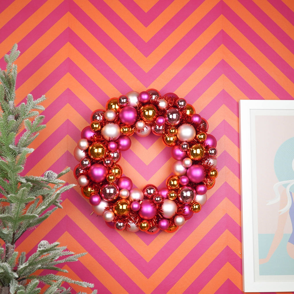Weihnachtskranz - Christbaumkugeln - Rosa/Orange
